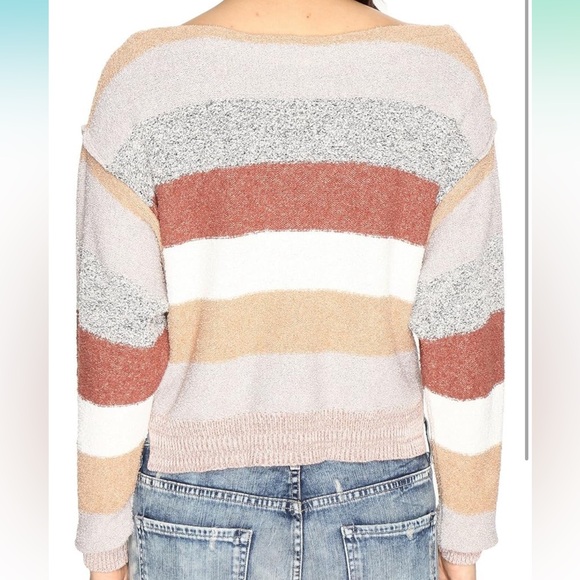 Free People Women's Candyland Striped Ivory Cropped Pullover Sweater Size Small - Picture 7 of 8